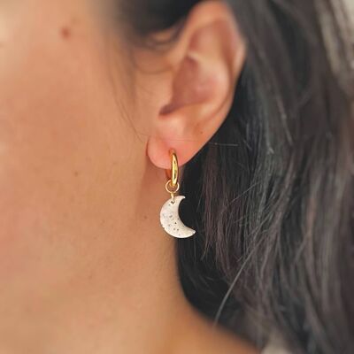Crescent Moon Huggies - Moon Earrings - Long-lasting Gold Thick Hoop Earrings - Polymer Clay Handmade Earrings