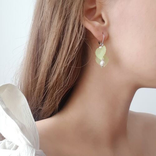 Pastel-Green Leaves Pearl Earrings