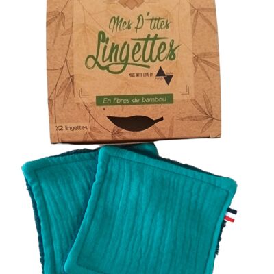 Turquoise double gauze makeup remover wipes x2