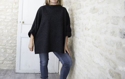 Pull large en laine bouillie anthracite