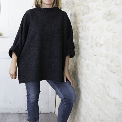 Wide anthracite boiled wool jumper