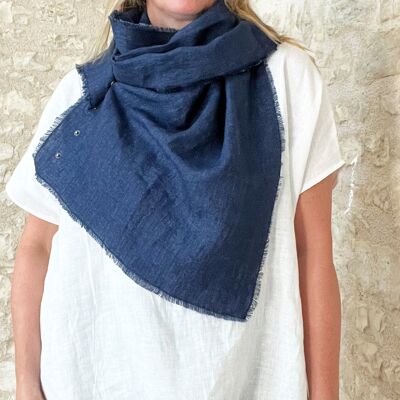 Set of 5 indigo blue linen scarves with snap button