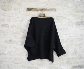 Pull poncho en laine bouillie anthracite 4