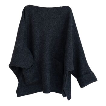 Pull poncho en laine bouillie anthracite 2