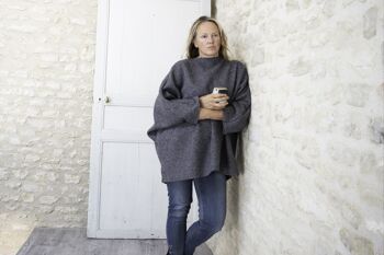 Pull gris chiné en laine bouillie 1