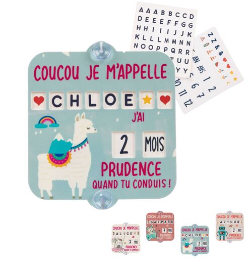 Bébé à Bord - Panneau en ABS - Anti UV - 15 x 15 cm - prénom Personnalisable avec Lettres à insérer soi-même DIY- adhésifs sur Les ventouses pour Effets Longue durée Garantie