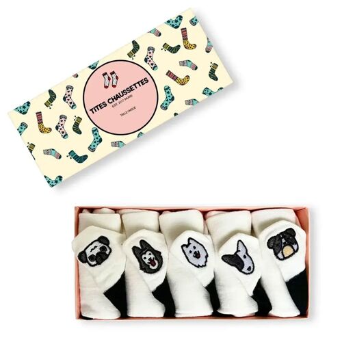 Chaussettes Languette Chien Noir & Blanc (Lot x5)