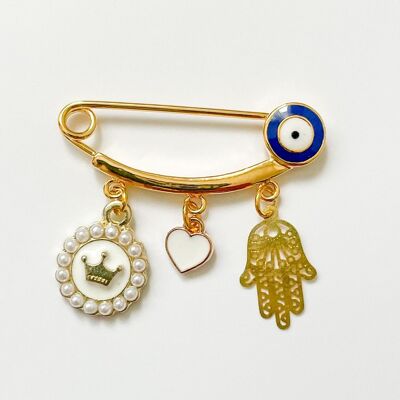 Pin lucky charm for babies as a gift for birth, Evil Eye dark blue