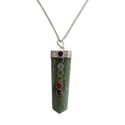 Pendentif plat, Aventurine verte avec 7 Chakra, 5x1.5cm