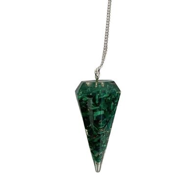 Pendolo in orgonite con catena, malachite (stabilizzata)