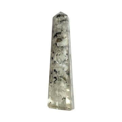 Orgonite Obelisk Tower, 10-12cm, Rainbow Moonstone