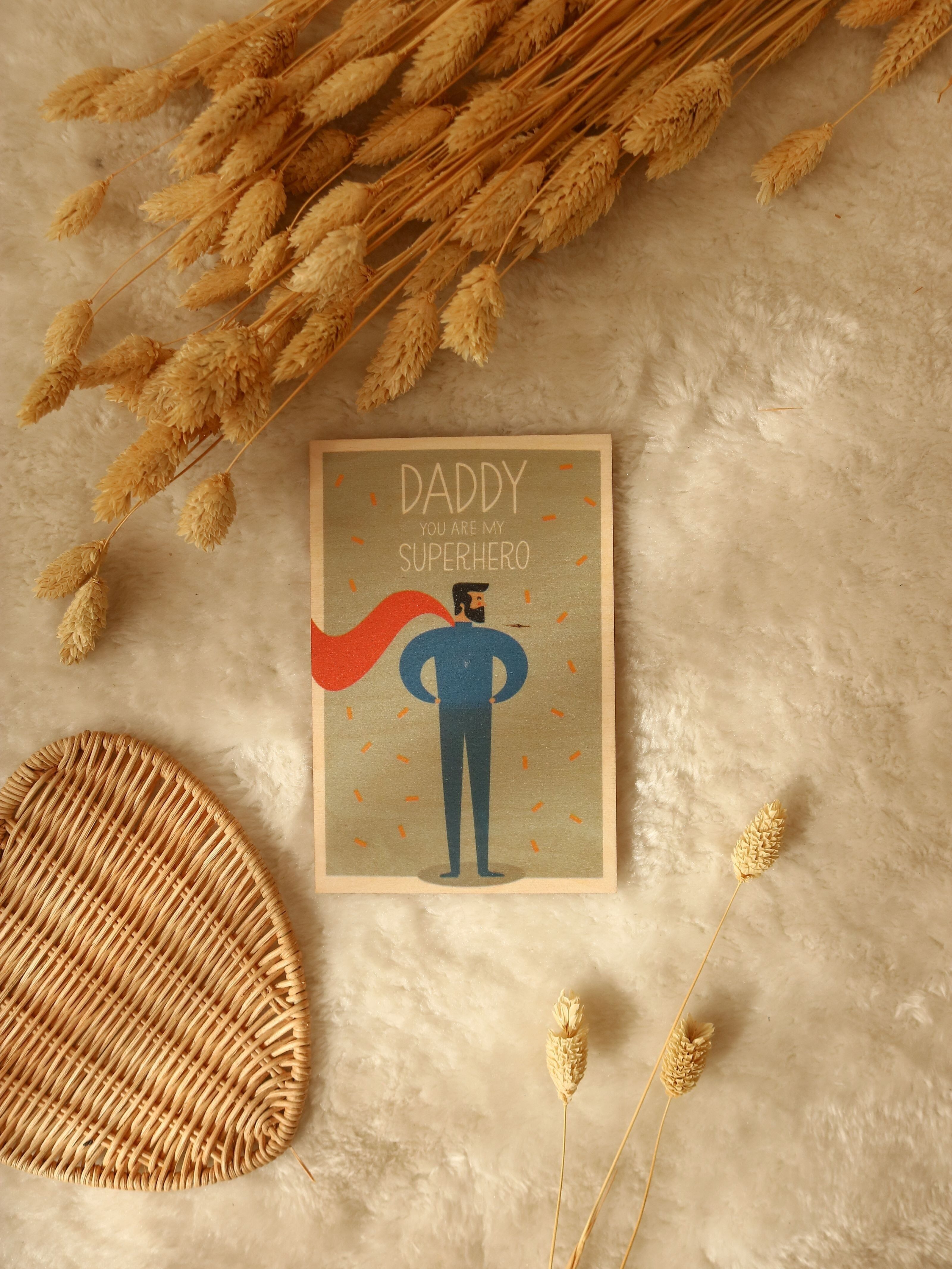 Carta di legno Papà sei il mio Supereroe!