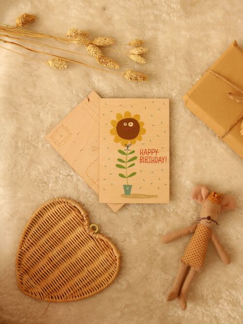 Wooden Card, Happy Birthday Sunflower