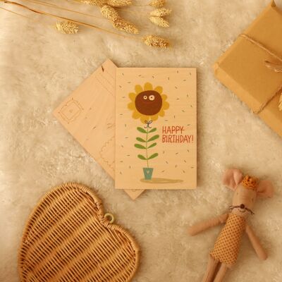 Wooden Card, Happy Birthday Sunflower