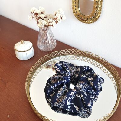 ARMELLE scrunchie / navy polyester with white and pink pattern