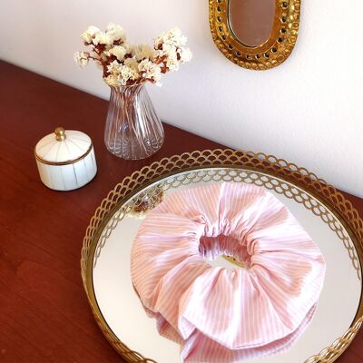 Chouchou ALINE / algodón a rayas rosa y blanco