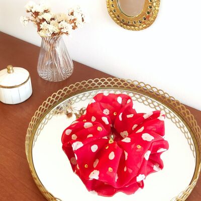 RITA scrunchie / red polyester with white polka dots