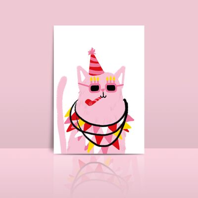 Birthday card with cat glasses candles illustration