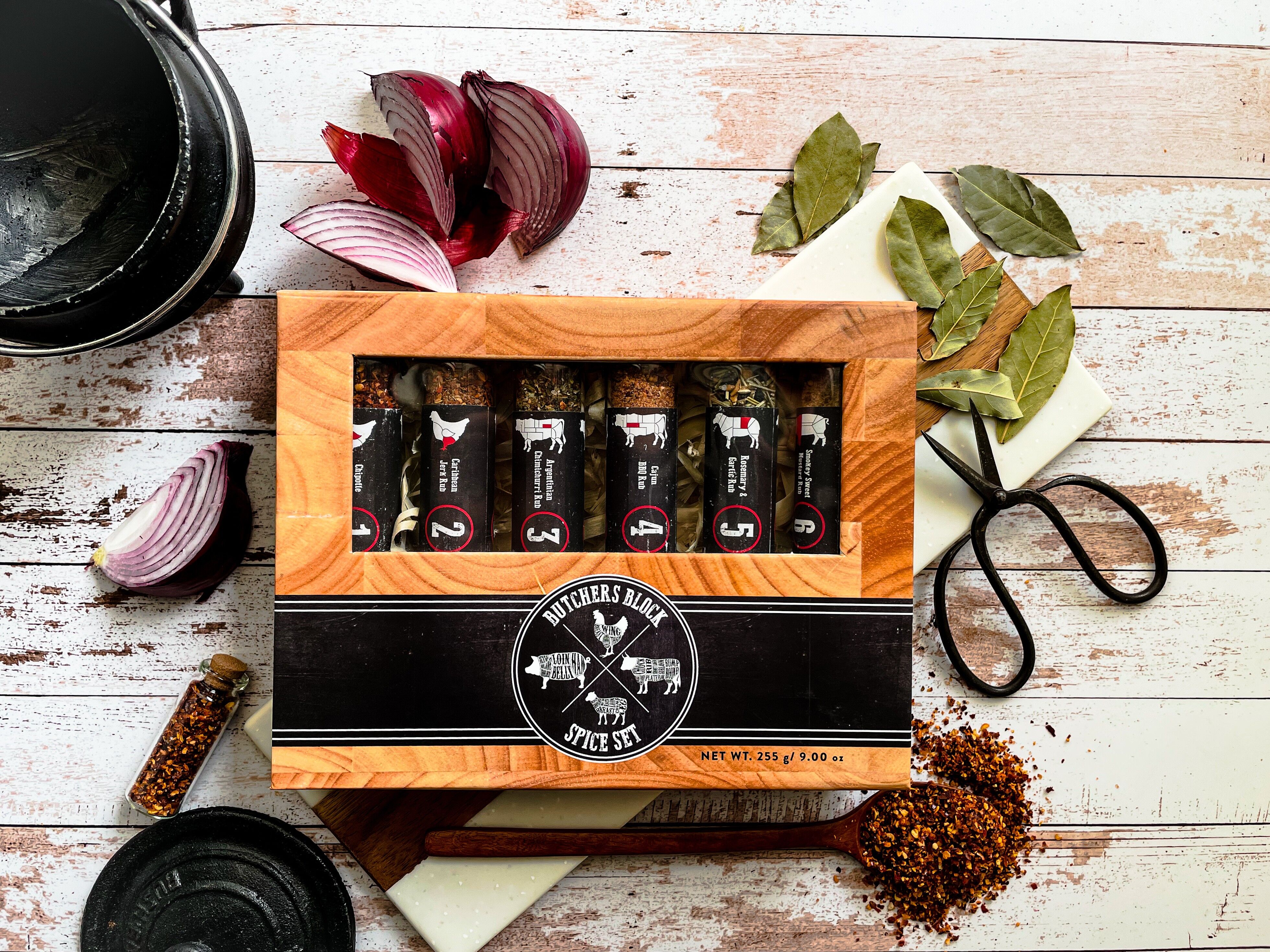 Metzger Block | 6 x Gewürz-Geschenkset | Leckerbissen für BBQ-Meister