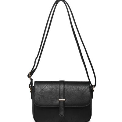 Hochwertige schwarze Damen-Umhängetasche mit Klappe über der Schultertasche Smart Messenger Travel Organizer Satchel Bag mit verstellbarem Riemen -Z-10030m schwarz