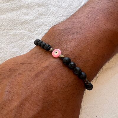 Pink Evil Eye Beaded Bracelet, Men Bracelet, Protection Bracelet, Black Bracelet