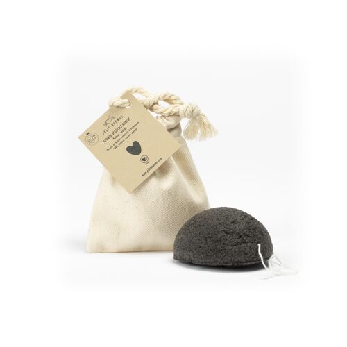 Eponge konjac charbon actif - cadeau à offrir - peau à problème et peau grasse - purifie et nettoie - sac en coton GOTS