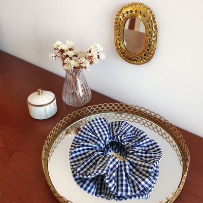 BRIGITTE scrunchie / cotton with blue and white gingham pattern