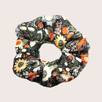 Chouchou SOLINE / polyester imprimé fleurs kaki et terracotta 4