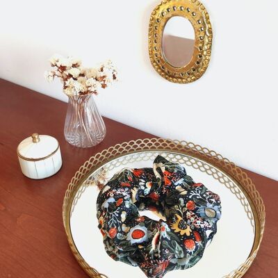 SOLINE Scrunchie / Polyester bedruckt mit Blumen in Khaki und Terrakotta