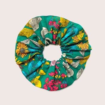 Chouchou SABRINA / coton bio imprimé vert fleurs multicolores 3