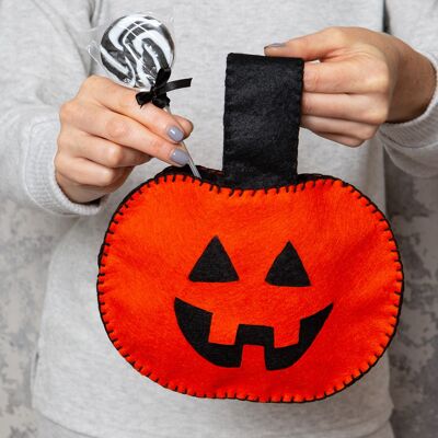 Kit de artesanía de fieltro - Bolsa de truco o trato de calabaza