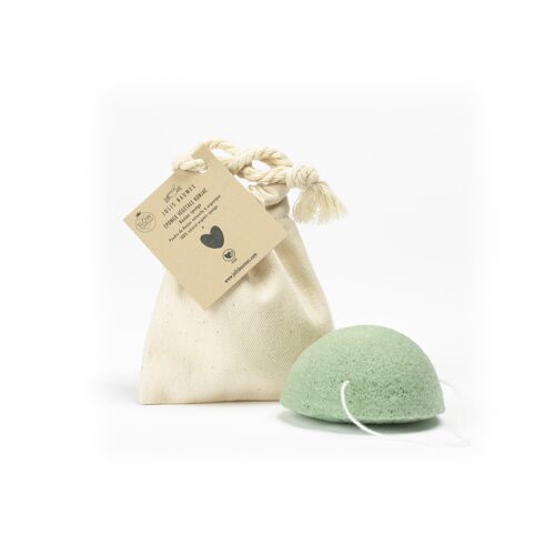 Eponge konjac au thé vert - cadeau à offrir - peau normale mixte ou grasse - anti-oxidant et purifiant - sac en coton GOTS