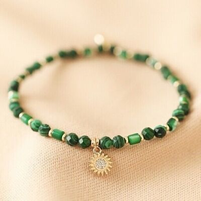 Malachite & Aqua Semi-Precious Stone Bracelet with Sun Charm