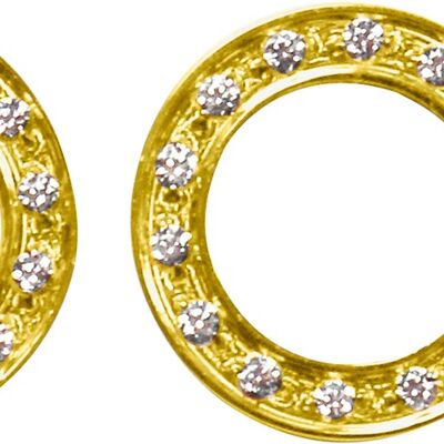 Ear studs round open with set zirconia gold