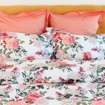 Bed linen set Lilac & Rose 100% mercerized cotton satin 300 TC easy iron - 140x220+70x90