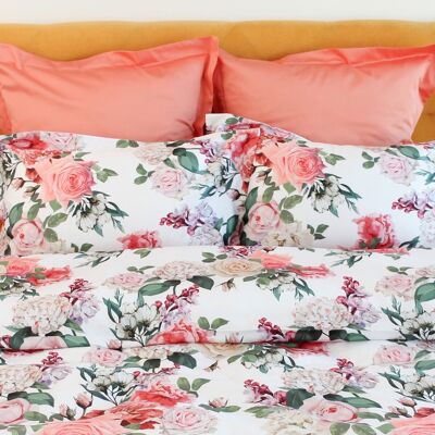 Bed linen set Lilac & Rose 100% mercerized cotton satin 300 TC easy iron - 140x220+70x90