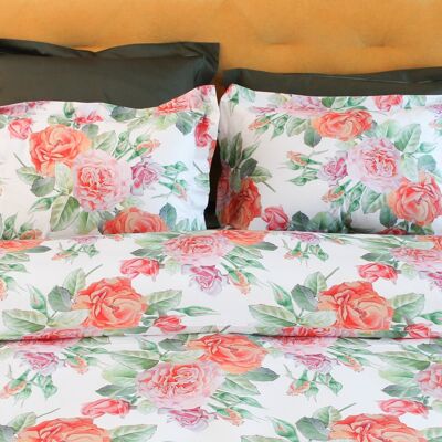 Parure de lit Rose Anglaise 100% satin de coton mercerisé 300 TC repassage facile - 135x200+80x80