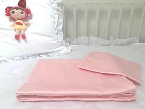 Kinder Bettwäsche Set Uni Farbe 100% Baumwolle Satin - Rosa - 100x135+40x60