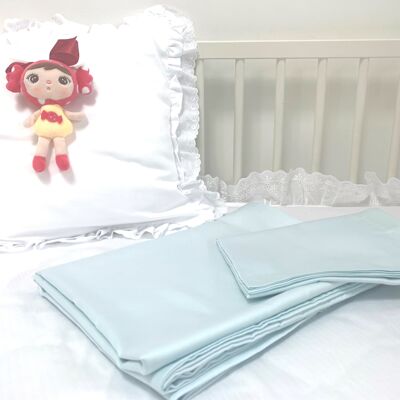 Completo lenzuola per bambini Uni color 100% raso di cotone - blu - 100x135+40x60