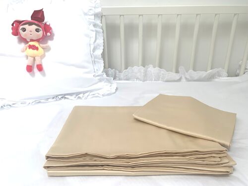 Kinder Bettwäsche Set Uni Farbe 100% Baumwolle Satin - Beige - 100x135+40x60