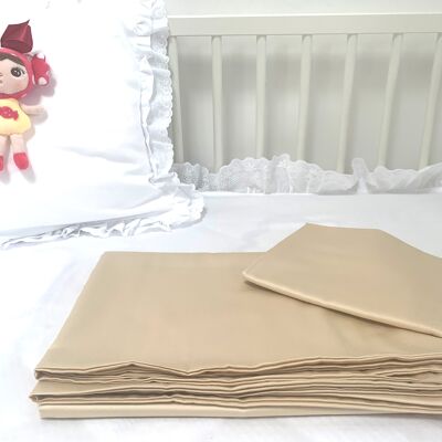 Completo lenzuola per bambini Uni color 100% raso di cotone - beige - 100x135+40x60