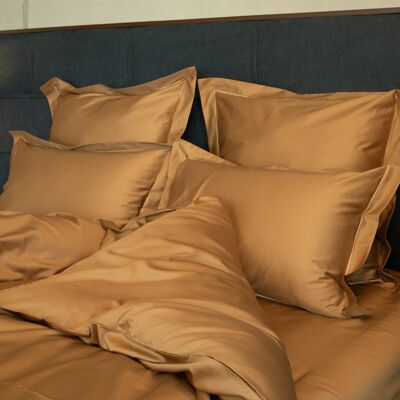Bedding set Uni with decorative stitching 100% mercerized cotton satin 300 TC easy iron - Cinnamon - 140x200+70x90