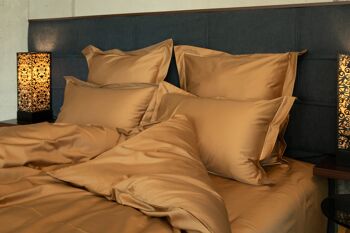 Parure de lit Uni avec coutures décoratives 100% satin de coton mercerisé 300 TC repassage facile - Cannelle - 140x220+70x90 1