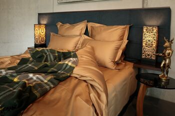 Parure de lit Uni avec coutures décoratives 100% satin de coton mercerisé 300 TC repassage facile - Cannelle - 140x220+70x90 3
