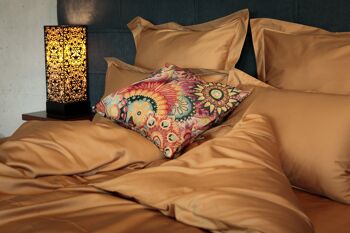 Parure de lit Uni avec coutures décoratives 100% satin de coton mercerisé 300 TC repassage facile - Cannelle - 140x220+70x90 4