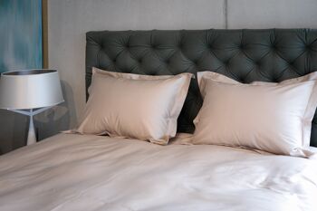 Parure de lit Uni avec coutures décoratives 100% satin de coton mercerisé 300 TC repassage facile - Cannelle - 140x220+70x90 5