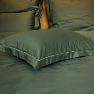 Parure de lit unie avec coutures décoratives 100% satin de coton mercerisé 300 TC repassage facile - Forest - 140x200+70x90