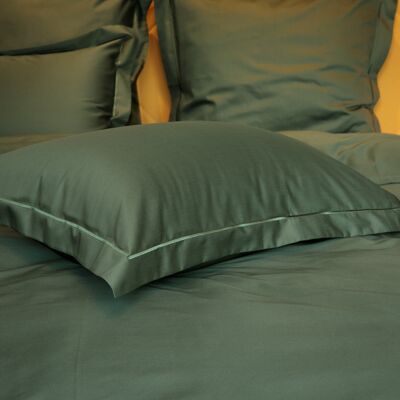 Bedding set plain with decorative stitching 100% mercerized cotton satin 300 TC easy iron - Forest - 140x200+70x90