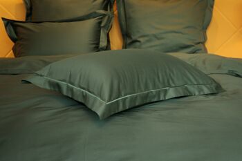 Parure de lit Uni avec coutures décoratives 100% satin de coton mercerisé 300 TC repassage facile - Forest - 140x220+70x90 1