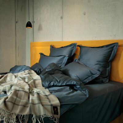 Bedding set Uni with decorative stitching 100% mercerized cotton satin 300 TC easy iron - Silver Blue - 140x200+70x90
